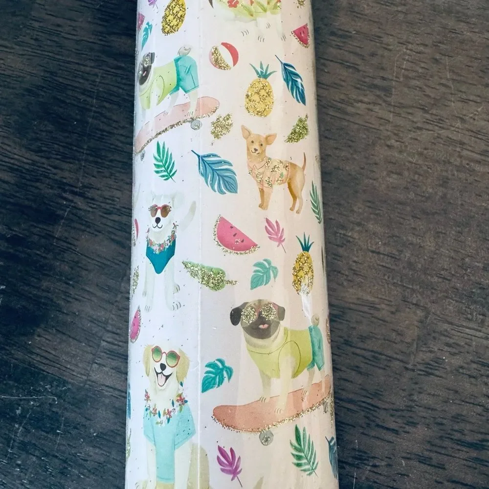 Tropical Party Dog Premium Glitter Gift Wrap Wrapping Paper